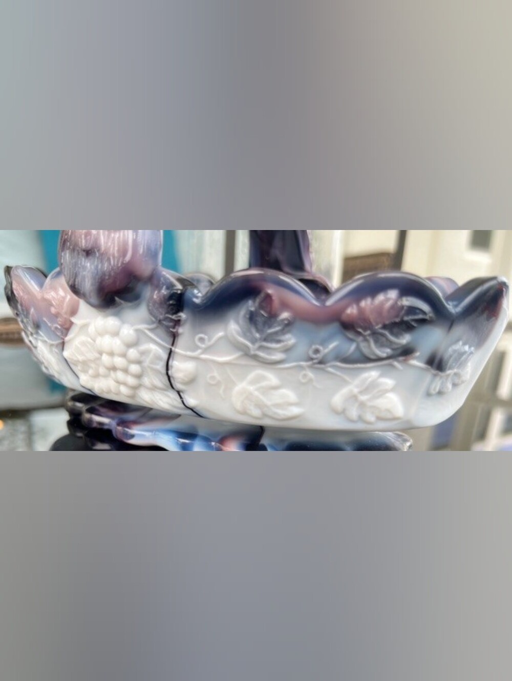 Westmoreland‎ Purple & White Slag Glass Handled Basket Dish Stunning Vintage! - Picture 3 of 12